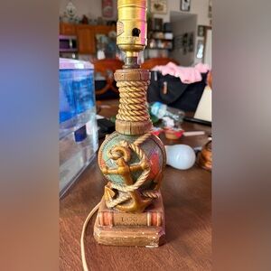 Vintage Nautical Rope & Anchor Table Lamp - Gold & Green Accent